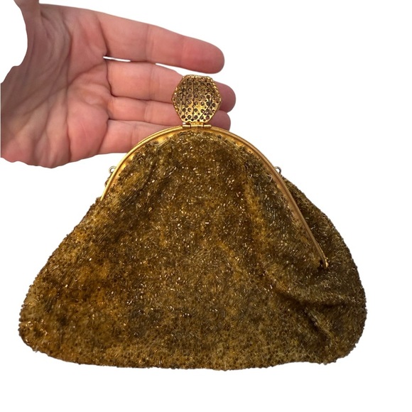 VINTAGE Elegant Gold Beaded Small Bag - Picture 2 of 6